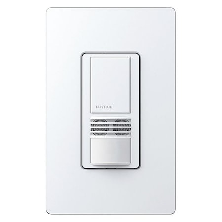 Lutron Wall Mount Sensor, Occupancy, Vacancy, Hard Wired, White, 900 sq ft, Fluorescent, Halogen, Incandescent, LED MS-A102-WH