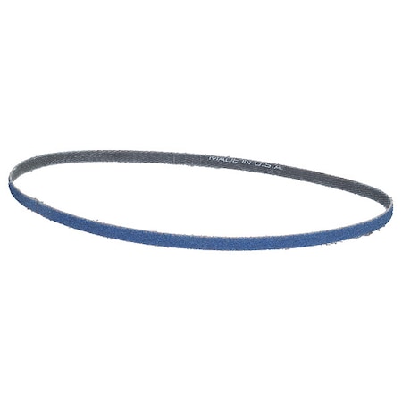 Norton Co Sanding Belt, 1/4 in W, 24 in L, Coated, Zirconia Alumina, 60 Grit, Coarse, BlueFire R823P, Blue 66623373750