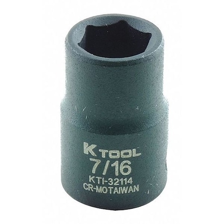 K-Tool International 3/8 in Drive Impact Socket Standard Socket, black oxide, SAE, 7/16in., 1-3/16in.L, Hex KTI-32114