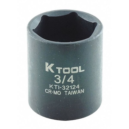 K-Tool International 3/8 in Drive Impact Socket Standard Socket, black oxide, SAE, 3/4in., 1-3/16in.L, Hex KTI-32124