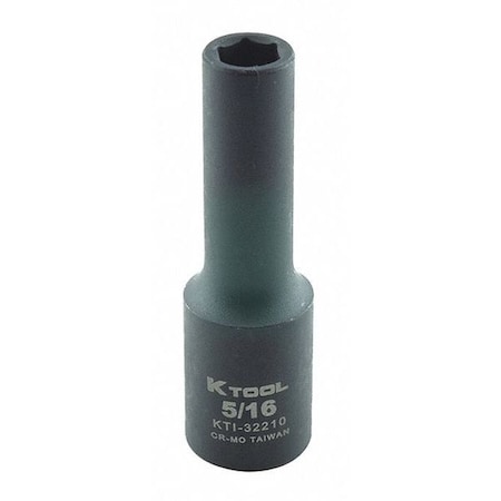 K-Tool International 3/8 in Drive Impact Socket Deep Socket, black oxide, SAE, 5/16in., 2-1/2in.L, Hex KTI-32210
