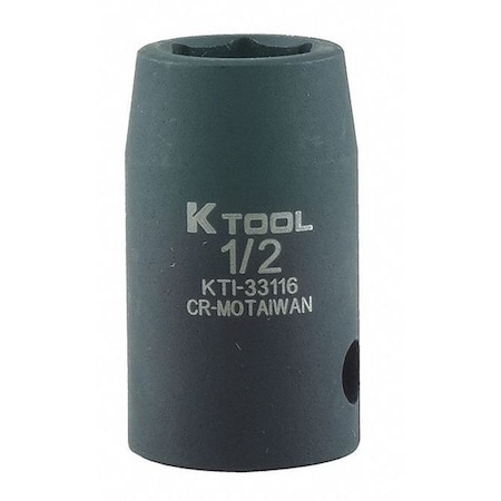 K-Tool International 1/2 in Drive Impact Socket Standard Socket, black oxide, SAE, 1/2in., 1-1/2in.L, Hex KTI-33116