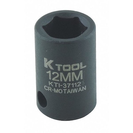 K-Tool International 3/8 in Drive Impact Socket Standard Socket, black oxide, Metric, 12mm, 1-3/16in.L, Hex KTI-37112