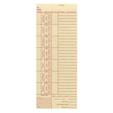 Amano Bi-Weekly Time Cards, PK1000 AMA5200-2