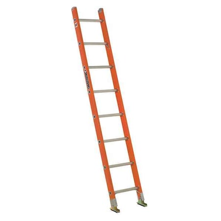 Louisville 8 ft Overall H, Straight Ladder, Fiberglass, 8 Steps, Orange Finish, 300 lb Load Capacity FE3108