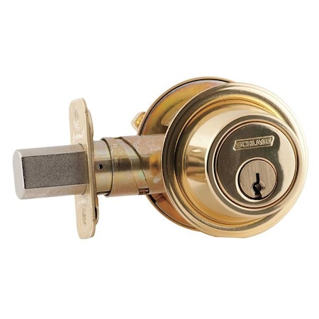 Schlage 1-Cyl Deadbolt, Standard, Bright Brass B560P 605