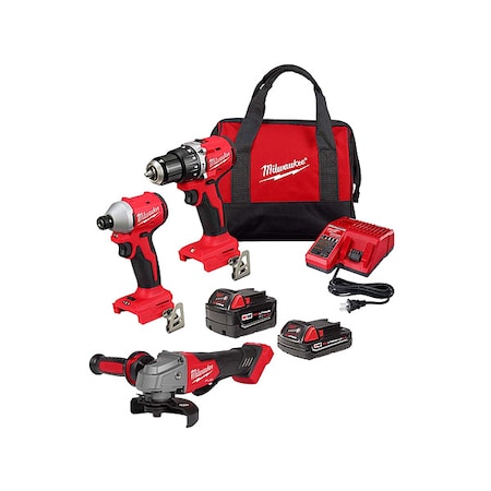 Milwaukee Tool M18 FUEL 4-1/2" / 5" Braking Grinder + M18 Compact Brushless 2-Tool Combo Kit 3693-22CX, 2880-20