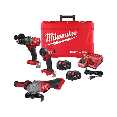 Milwaukee Tool M18 FUEL 2-Tool Combo Kit + M18 FUEL 4-1/2" / 5" Braking Grinder Paddle Switch, No-Lock 3697-22, 2880-20