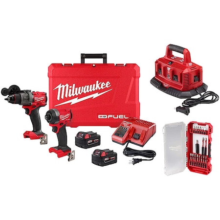 Milwaukee Tool SHOCKWAVE Impact Duty Driver Bit Set 18PC + M18 FUEL 2-Tool Kit + M18 Six Pack Sequential Charger 3697-22, 48-59-1806, 48-32-4403
