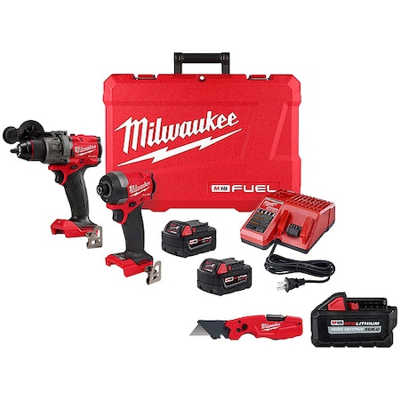 Milwaukee Tool FASTBACK 6-IN-1 Folding Utility Knife + M18 HIGH OUTPUT XC6.0 Battery + M18 FUEL 2-Tool Combo Kit 3697-22, 48-11-1865, 48-22-1505