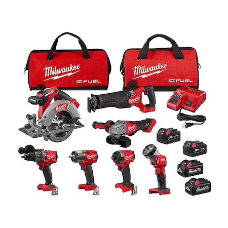 Milwaukee Tool M18 FUEL 7-Tool Combo Kit + M18 HIGH OUTPUT XC6.0 Batteries (2 Pk) 3697-27, 48-11-1862