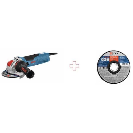 Bosch X-LOCK Angle Grinder, Corded, 5 in, 13A, 11,500 RPM, Tool-Free Disc Swap, + Wheel GWX13-50/TCWX1S500