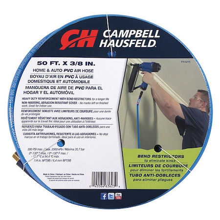 Campbell Hausfeld PVC Air Hose, Blue, 3/8" x 50 ft. PA121600AV