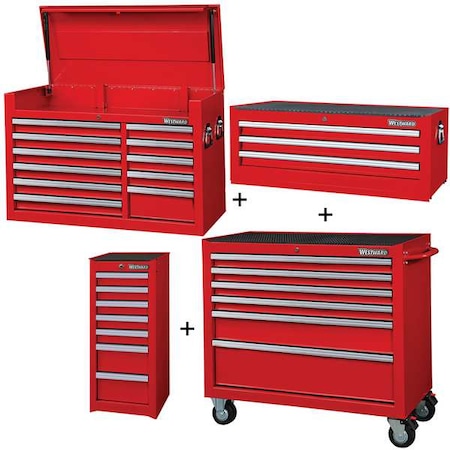 Westward WESTWARD Rolling Cabinet Kit, 27 Drawer, Red, Steel, 57-1/2 in W x 19 in D x 82 in H 361LN7