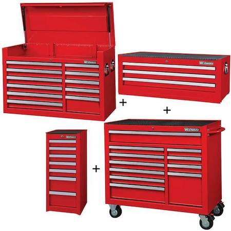 Westward WESTWARD Rolling Cabinet Kit, 32 Drawer, Red, Steel, 57-1/2 in W x 19 in D x 82 in H 361LP0