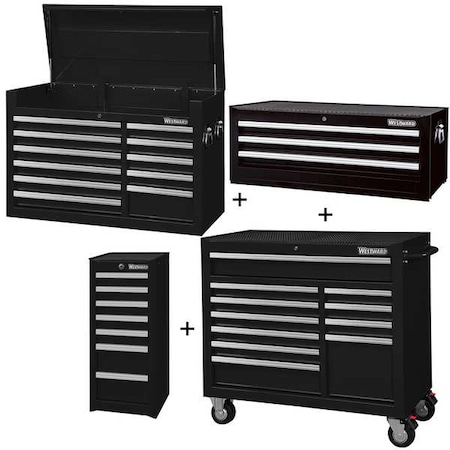 Westward WESTWARD Rolling Cabinet Kit, 32 Drawer, Black, Steel, 57-1/2 in W x 19 in D x 82 in H 361LP1