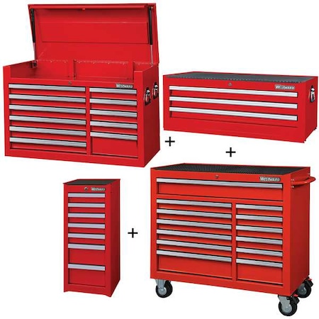 Westward WESTWARD Rolling Cabinet Kit, 34 Drawer, Red, Steel, 57-1/2 in W x 19 in D x 82 in H 361LP3