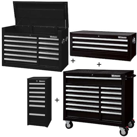 Westward WESTWARD Rolling Cabinet Kit, 34 Drawer, Black, Steel, 57-1/2 in W x 19 in D x 82 in H 361LP4
