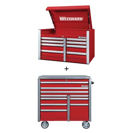 Westward WESTWARD Rolling Cabinet Kit, 18-Drawers, Powder Coated Red, 42" W x 26" D x 73.5" H 361LP6