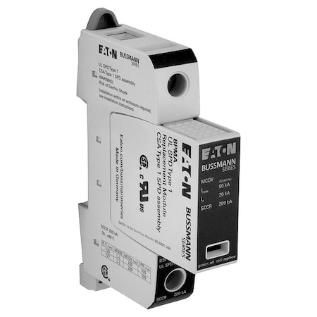 Eaton Bussmann Surge Arrester, 1 Phase, 120/240V, 1 Poles BSPMA1120S2GR