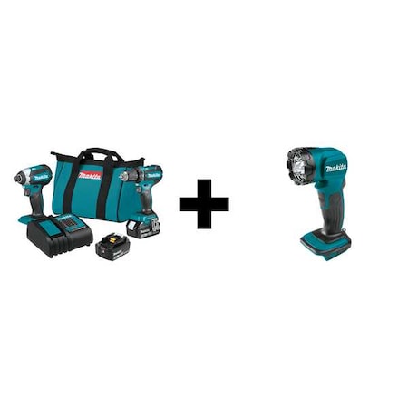 Makita Cordless Combination Kit, 18 V, Includes Batteries (3.0 Ah), Charger & L.E.D. Flashlight XT281S + DML815