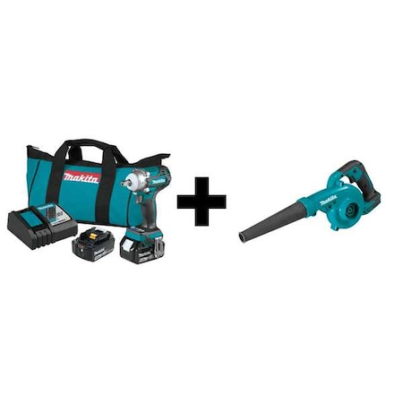 Makita LXT BL 1/2" Impact Wrench Kit, 18V XWT15T + XBU05Z