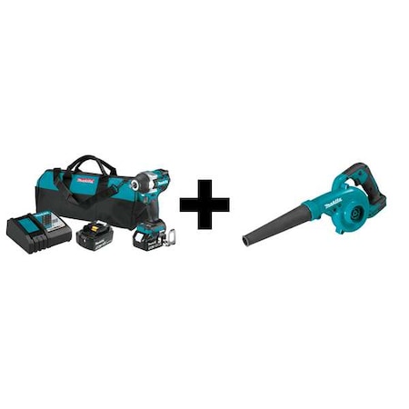 Makita LXT BL 1/2" Impact Wrench Kit, 18V XWT17T + XBU05Z