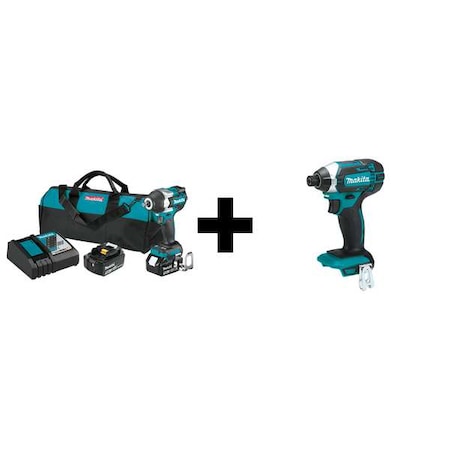 Makita 18V LXT BL 1/2" Impact Wrench Kit XWT17T + XDT11Z