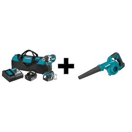 Makita LXT BL 1/2" Impact Wrench Kit, 18V XWT18T + XBU05Z
