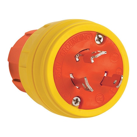 Zoro Select Locking Plug, L6-30P, 30 A, 250V AC, Single Phase, 2 Pole, Screw Terminals, Yellow 28W48AM