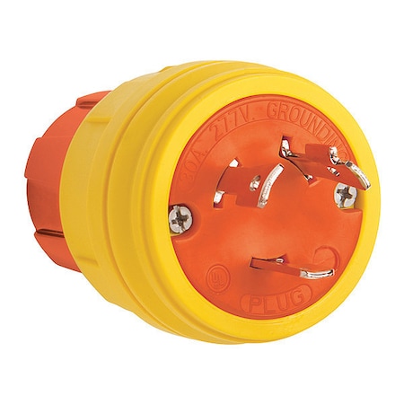 Zoro Select Locking Receptacle, 30 A, 277V AC, Single Phase, 2 Pole, Screw Terminals, Yellow 28W49AM