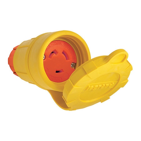 Zoro Select Locking Connector, L6-30R, 30 A, 250V AC, Single Phase, 2 Pole, Screw Terminals, Yellow 29W48AM