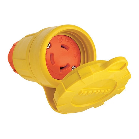 Zoro Select Locking Connector, L7-30R, 30 A, 277V AC, Single Phase, 2 Pole, Screw Terminals, Yellow 29W49AM