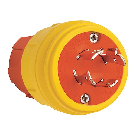 Zoro Select Locking Plug, L16-20P, 20 A, 480V AC, Three Phase, 3 Pole, Screw Terminals, Yellow 26W76AM