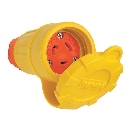 Zoro Select Locking Connector, L6-20R, 20 A, 250V AC, Single Phase, 2 Pole, Screw Terminals, Yellow 27W48AM