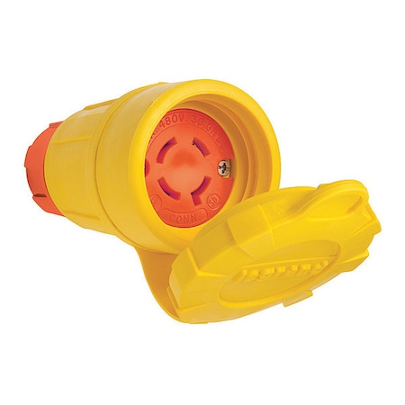 Zoro Select Locking Connector, L16-20R, 20 A, 480V AC, Three Phase, 3 Pole, Screw Terminals, Yellow 27W76AM