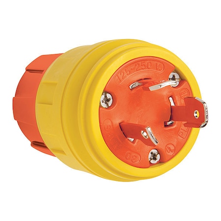 Zoro Select Locking Plug, Non-NEMA, 30 A, 125V AC, Three Phase, 3 Pole, Screw Terminals, Yellow 28W08AM