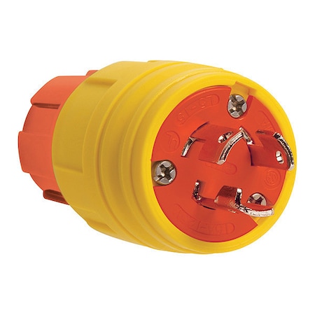Zoro Select Locking Plug, L5-15P, 15 A, 125V AC, Single Phase, 2 Pole, Screw Terminals, Yellow 24W47AM