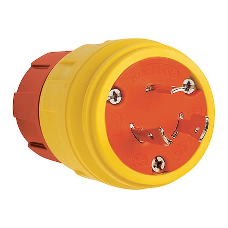 Zoro Select Locking Plug, L6-20P, 20 A, 250V AC, Single Phase, 2 Pole, Screw Terminals, Yellow 26W48AM