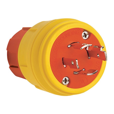 Zoro Select Locking Plug, L14-20P, 20 A, 125/250V AC, Single Phase, 3 Pole, Screw Terminals, Yellow 26W74AM