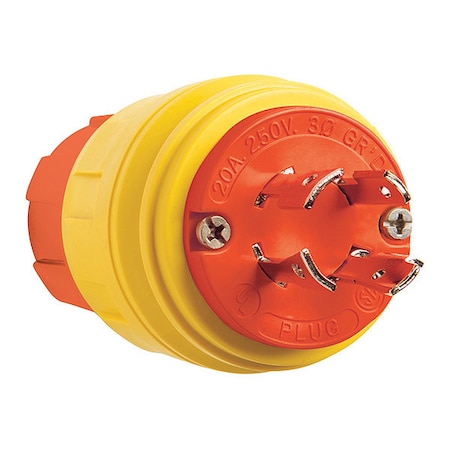 Zoro Select Locking Plug, L15-20P, 20 A, 250V AC, Three Phase, 3 Pole, Screw Terminals, Yellow 26W75AM