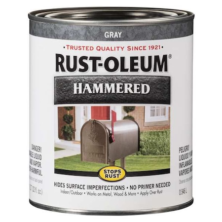 Rust-Oleum Paint, Hammerd Gray, Interior/Exterior, 1QT 7214502
