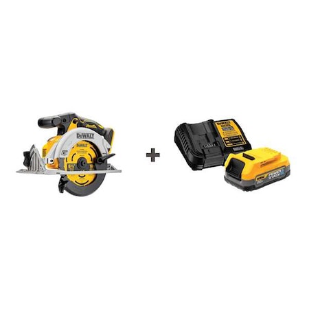 Dewalt Circular Saw, 20V DC, 5/8 in Arbor DCS565B/DCBP034C