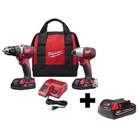 Milwaukee Tool M18 Cordless LITHIUM-ION 2-Tool Combo Kit + M18 CP2.0 Battery 2691-22, 48-11-1820