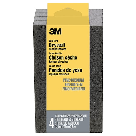 3M Sanding Sponge, 4 7/8" L, 2 7/8" W, PK4 9095DC-NA-4PK