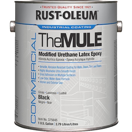 Rust-Oleum Epoxy Coating, Gloss, Water Base, Black, 1 gal 375645