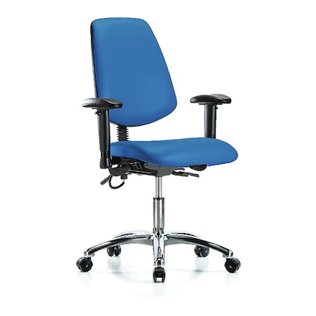 Zoro Select ESD Task Chair, Adjustable Arms, 19" to 24" Height, Blue BR-ESD-VDHCH-MB-CR-T1-A1-EC-ESDBLU