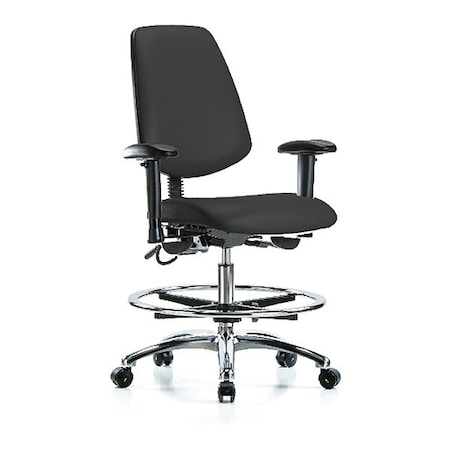 Zoro Select ESD Task Chair, Vinyl (Antibacterial), Black, 21-1/2 in to 29 in Seat Height, 6-Way Adjustable Arms BR-ESD-VMBCH-MB-CR-T0-A1-CF-EC-ESDBLK