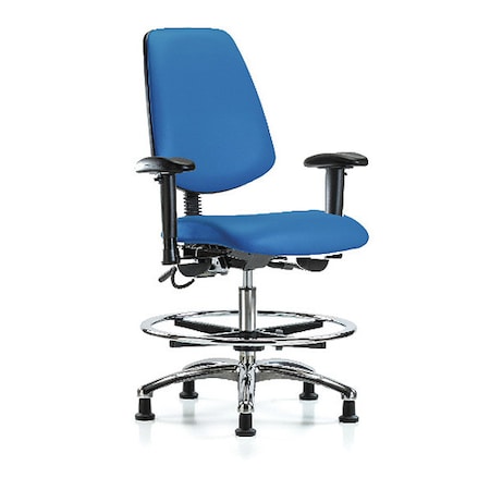 Zoro Select ESD Task Chair, Vinyl (Antibacterial), Blue, 21-1/2 in to 29 in Seat Height, 6-Way Adjustable Arms BR-ESD-VMBCH-MB-CR-T1-A1-CF-EG-ESDBLU