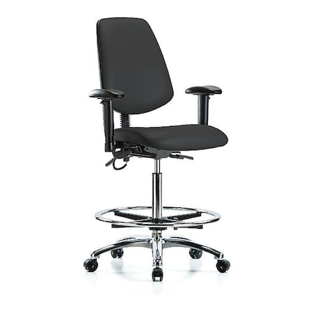 Zoro Select ESD Task Chair, Vinyl (Antibacterial), Black, 26-1/4 in to 36 in Seat Height, 6-Way Adjustable Arms BR-ESD-VHBCH-MB-CR-T1-A1-CF-EC-ESDBLK